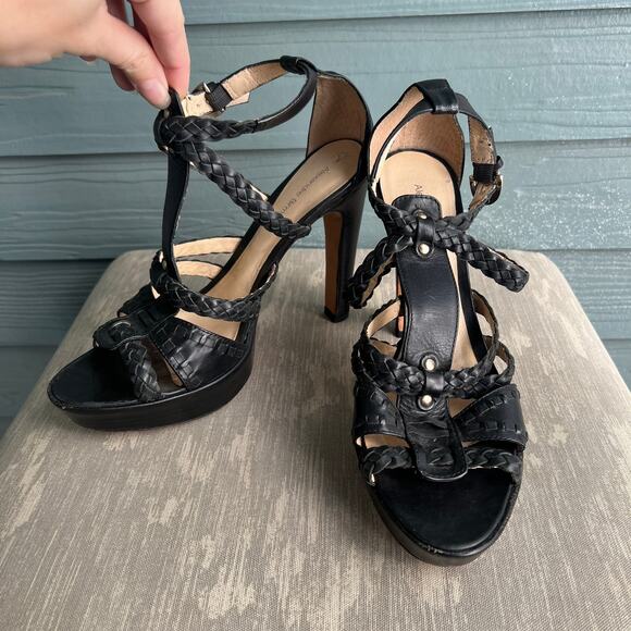 Alexandre Birman Black Leather Braided Heels Size 9 - Picture 1 of 10